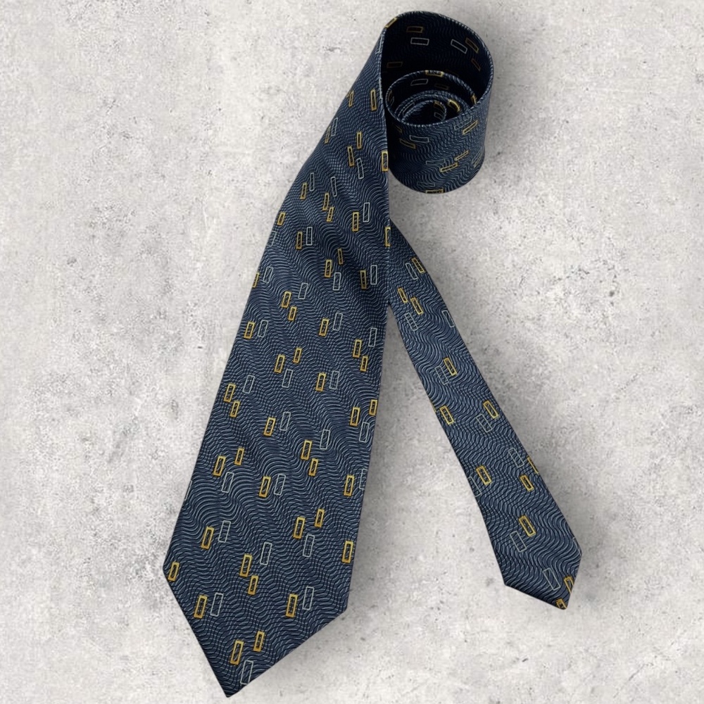 AIGNER Gray/Gold Geometric Silk LUXURY Tie ITALY